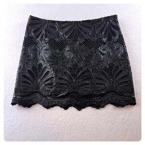 H&M Women's 8 Black Faux Leather Eyelet Lace Mini Skirt Cutout Y2K Goth